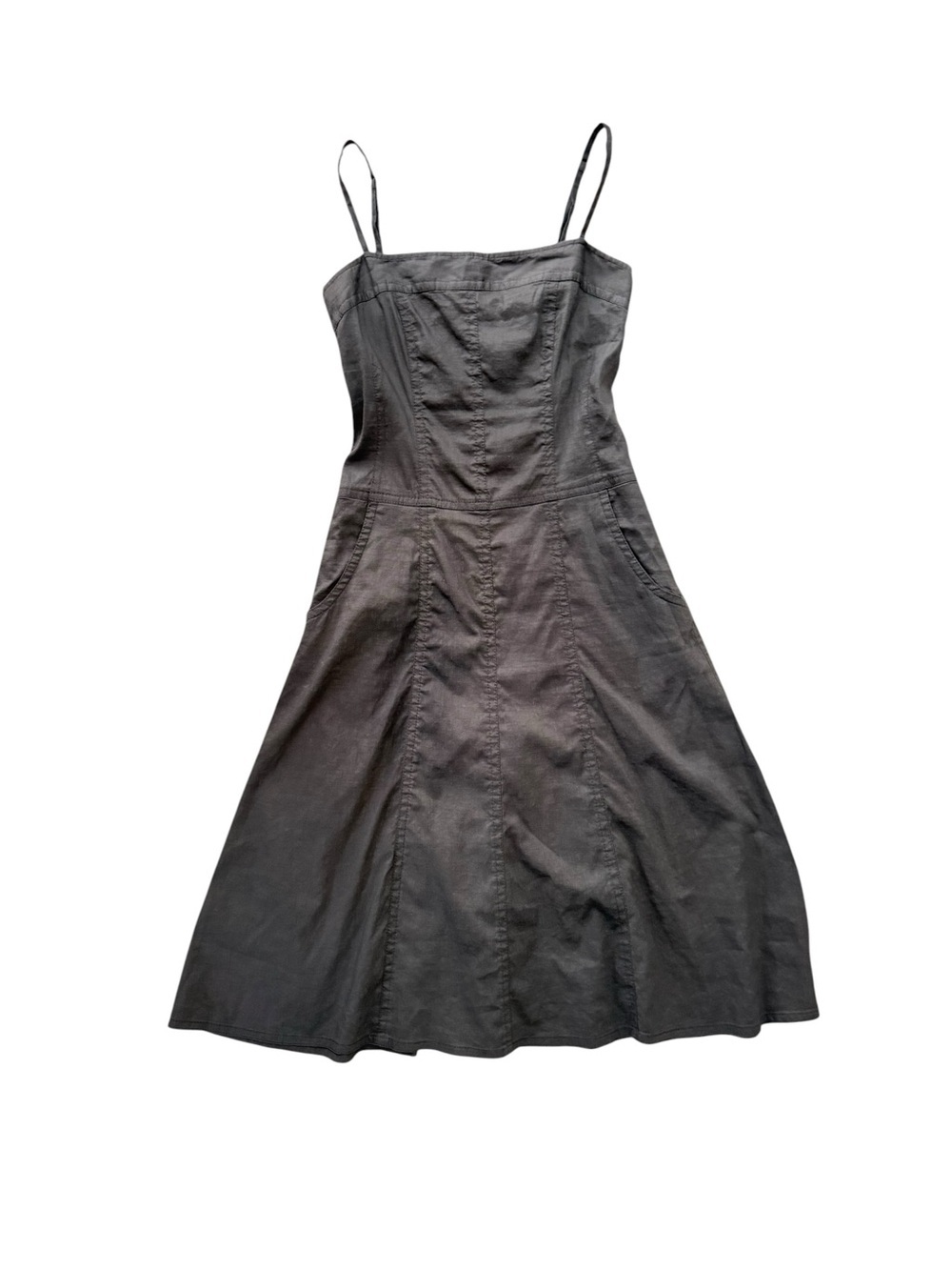 Theory Jacqueline W Linen Blend Fit & Flare Midi Dress Brown Pockets Size 0